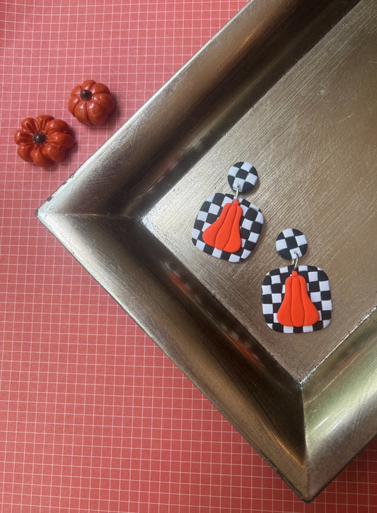 Checkered Pumpkin Dangles